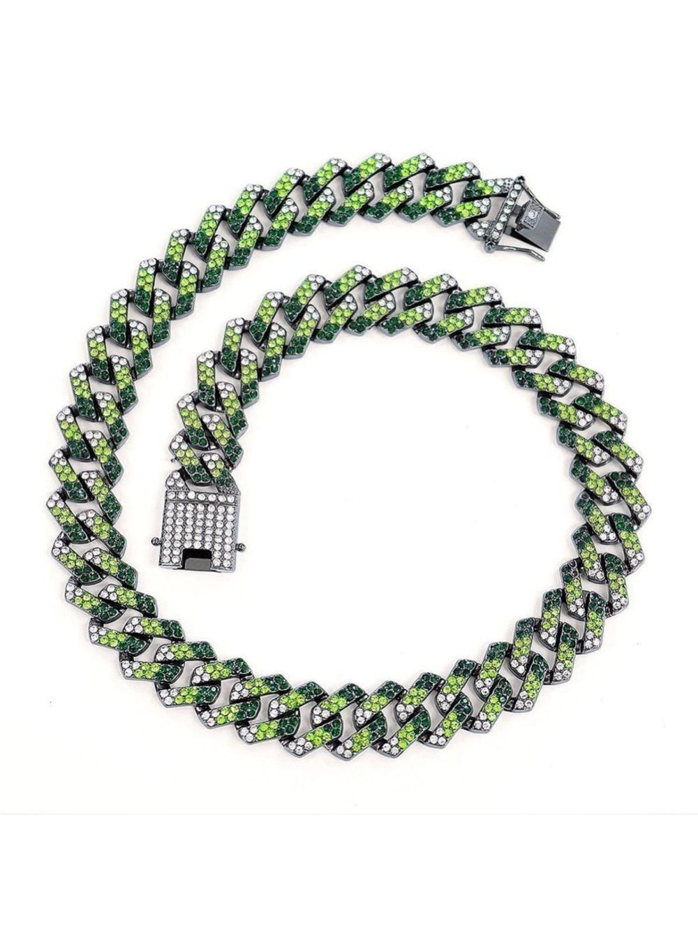 Green Pave Cuban Link Necklace - Men’s Jewelry